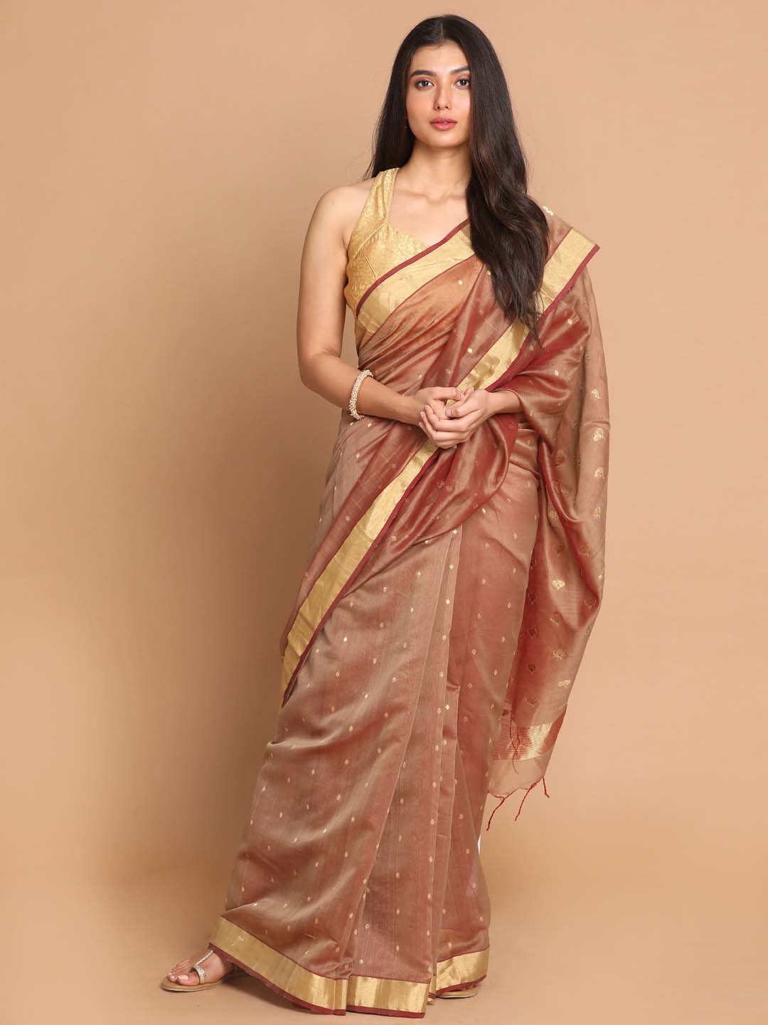 Indethnic Chanderi Handloom Silk Cotton Saree - View 1