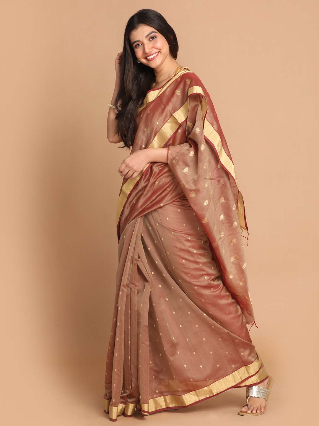 Indethnic Chanderi Handloom Silk Cotton Saree - View 2