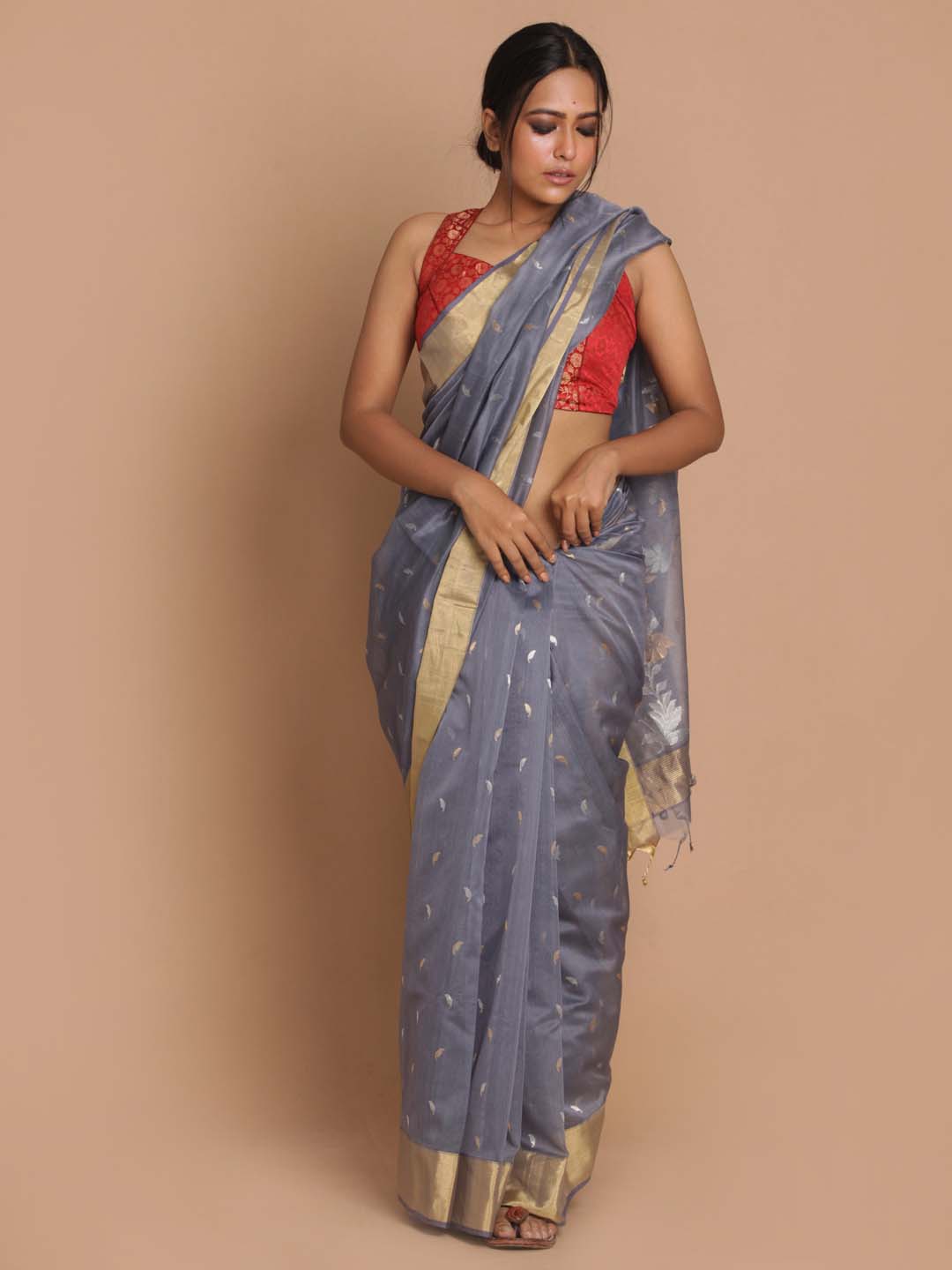 Indethnic Chanderi Handloom Silk Cotton Saree - View 1