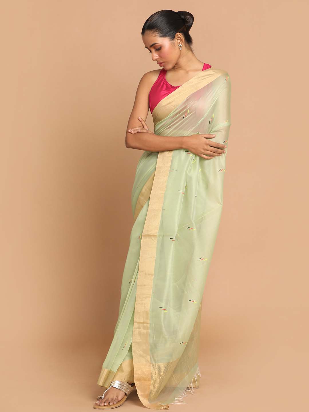 Indethnic Chanderi Handloom Silk Cotton Saree - View 1