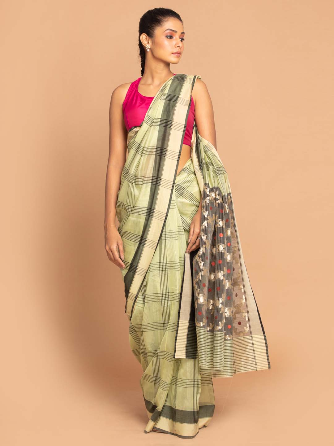 Indethnic Chanderi Handloom Silk Cotton Saree - View 1