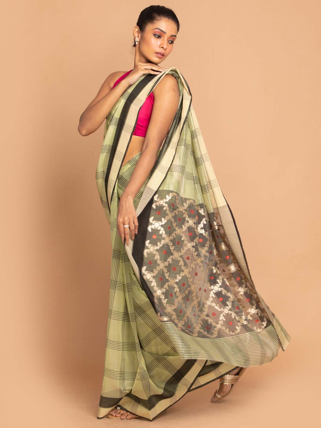 Indethnic Chanderi Handloom Silk Cotton Saree - View 2