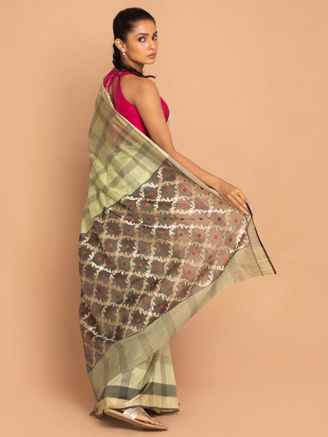 Indethnic Chanderi Handloom Silk Cotton Saree - View 3