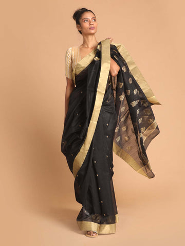 Grey Mood - Buy Handloom Chanderi Silk Saree Online | Handloom Saree