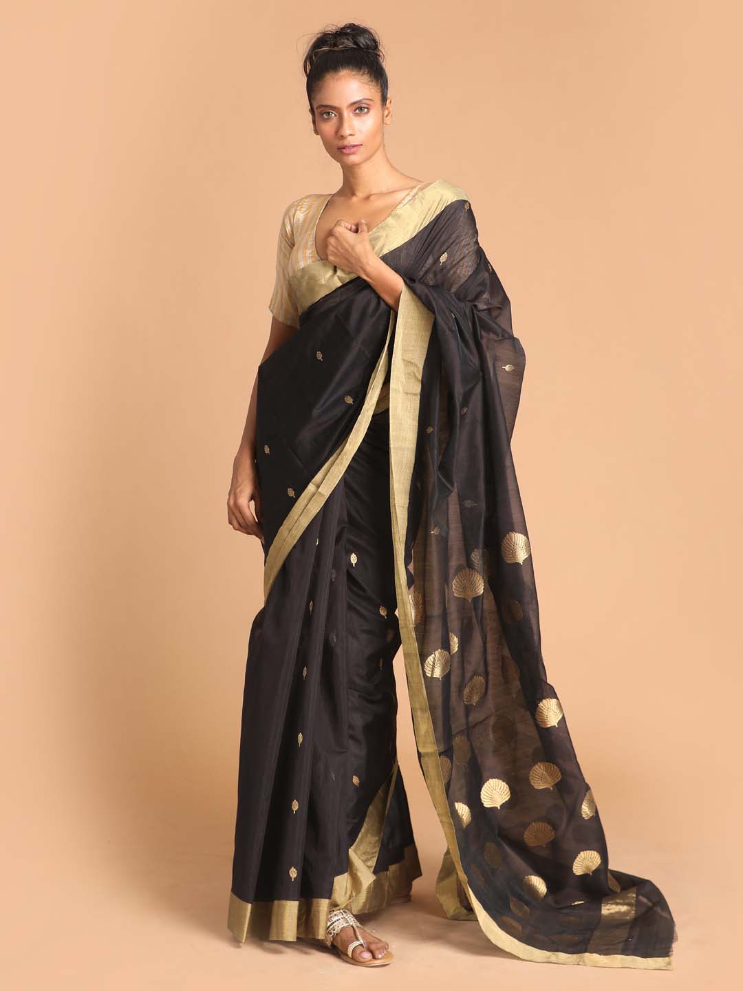 Indethnic Chanderi Handloom Silk Cotton Saree - View 1