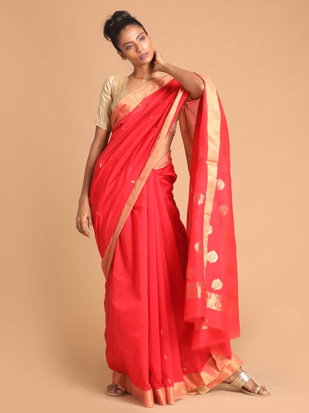 Indethnic Chanderi Handloom Silk Cotton Saree - View 1