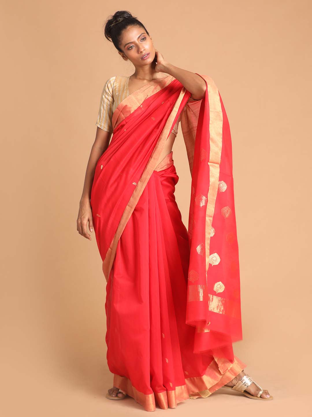 Shop Sari Ki Almari Red Silk Chanderi Saree for Women Online 39591656