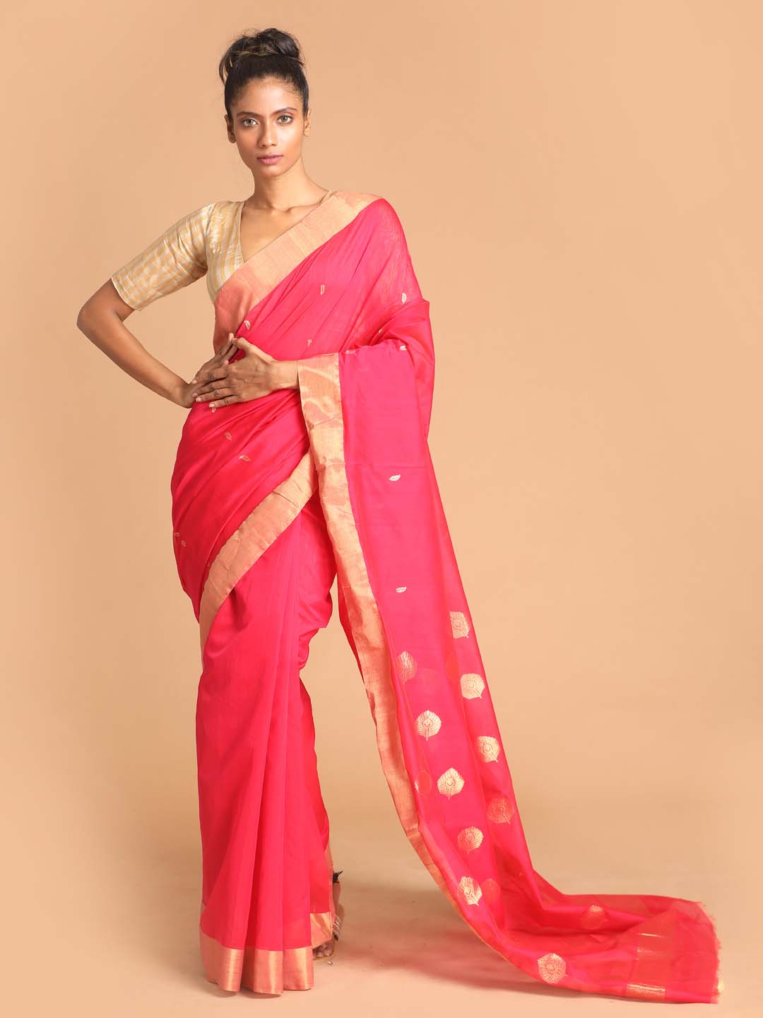 Indethnic Chanderi Handloom Silk Cotton Saree - View 1