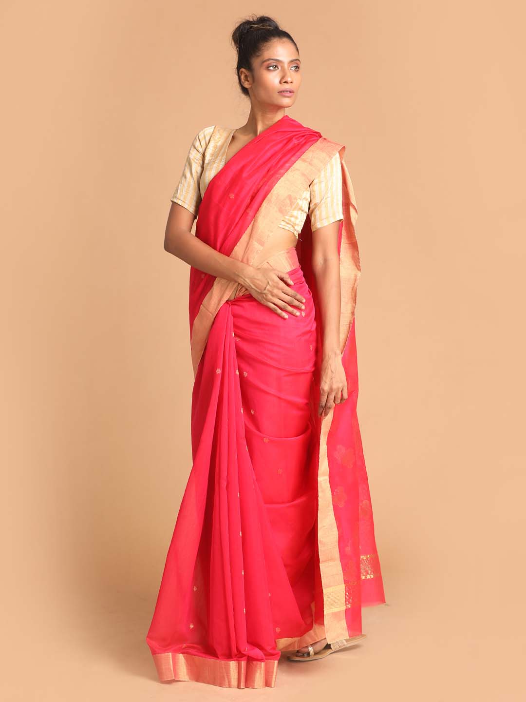 Indethnic Chanderi Handloom Silk Cotton Saree - View 1