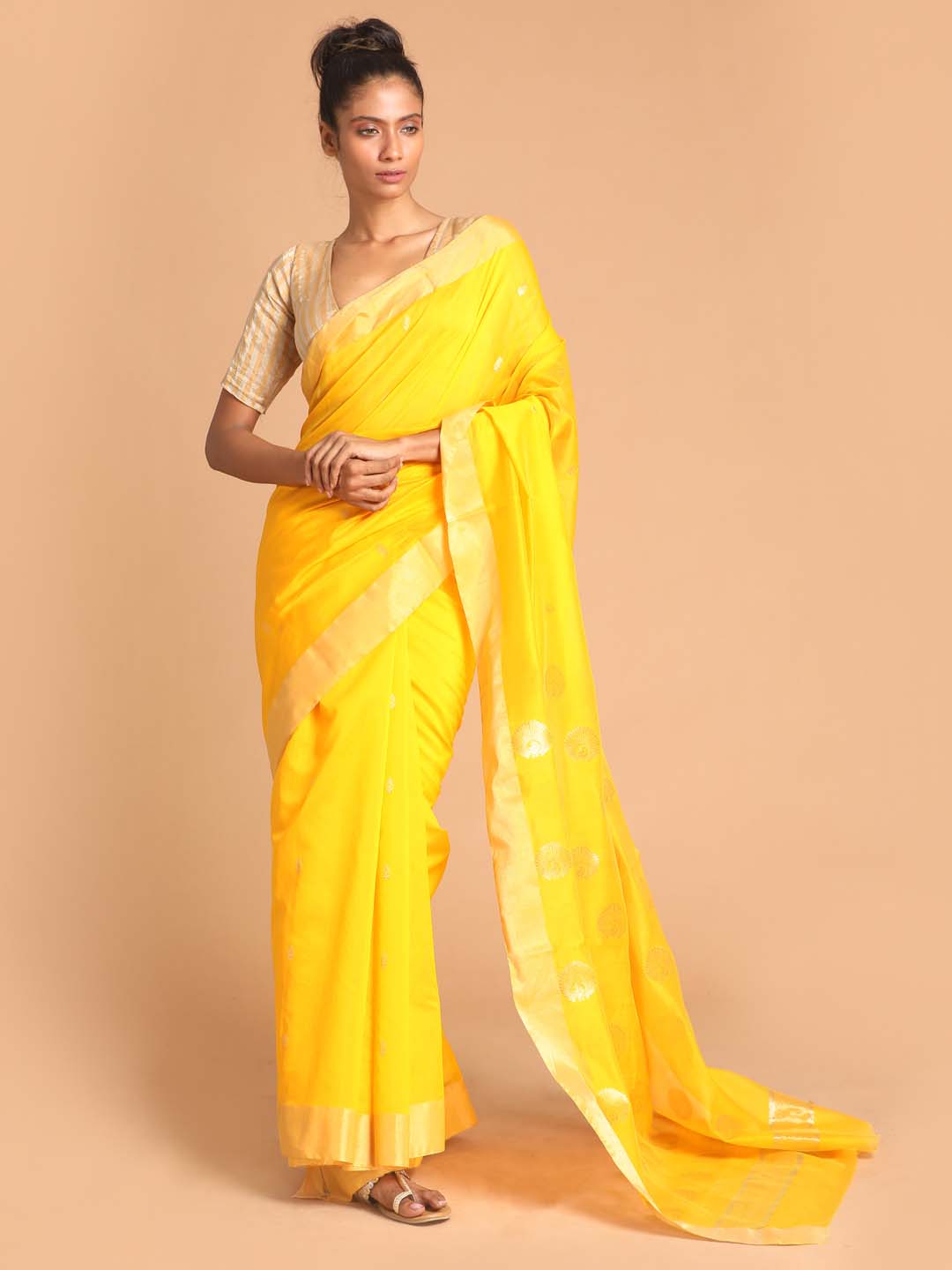 Indethnic Chanderi Handloom Silk Cotton Saree - View 1