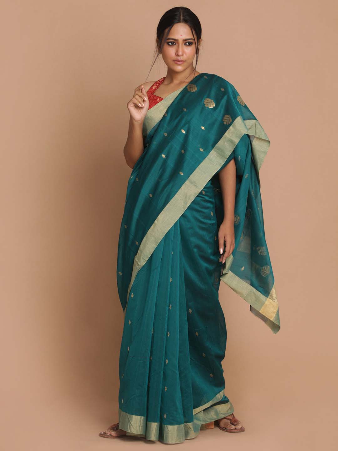 Indethnic Chanderi Handloom Silk Cotton Saree - View 1