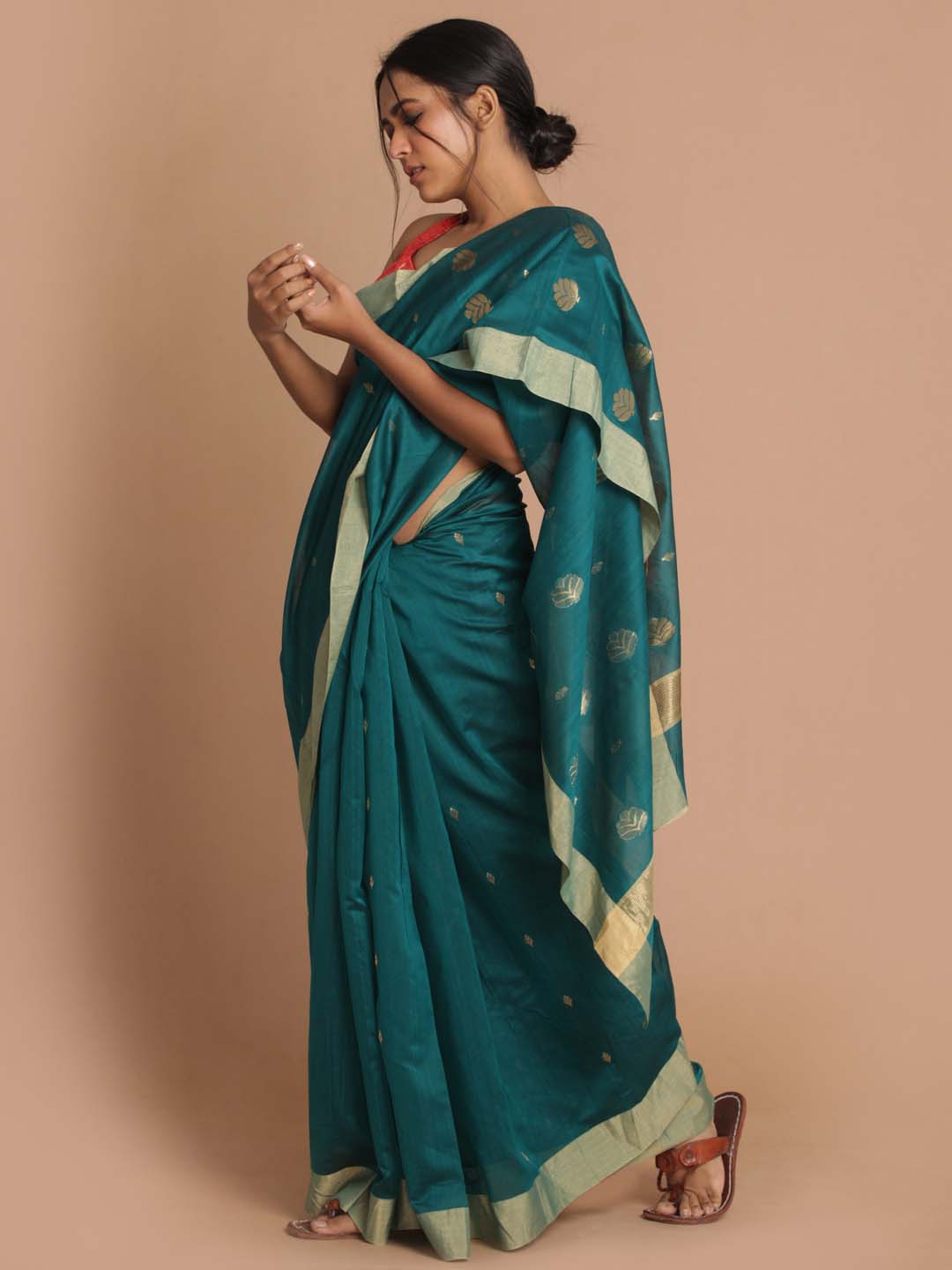 Indethnic Chanderi Handloom Silk Cotton Saree - View 2