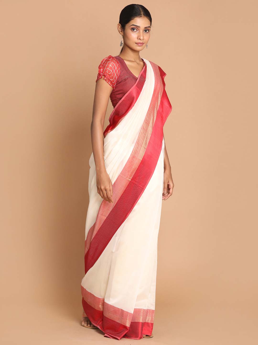 Indethnic Maheshwari Handloom Silk Cotton Saree - View 1