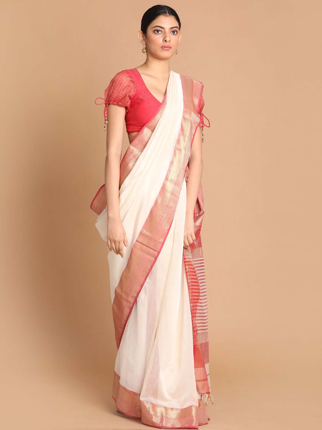 Indethnic Maheshwari Handloom Silk Cotton Saree - View 1