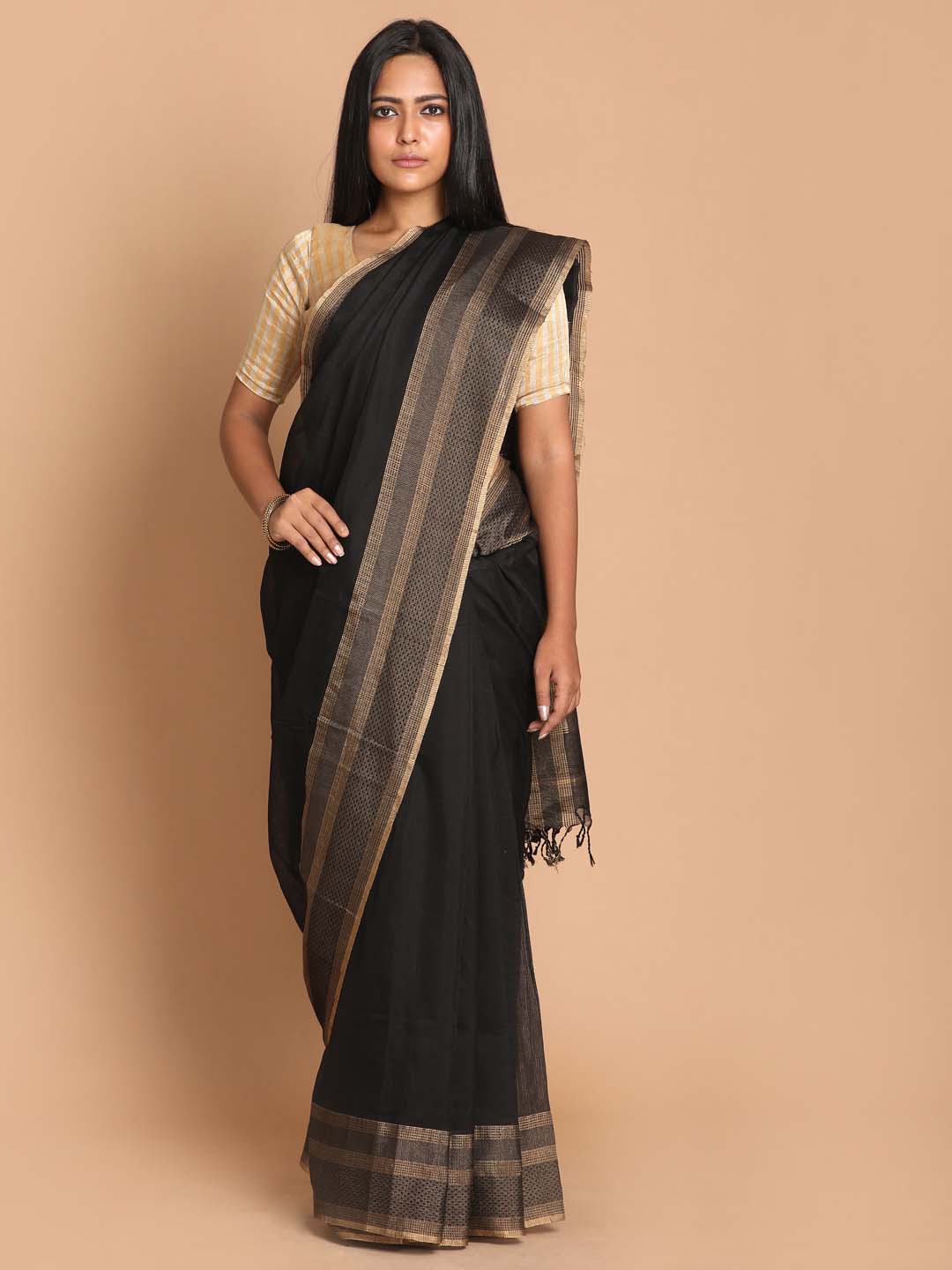 Indethnic Maheshwari Handloom Silk Cotton Saree - View 1