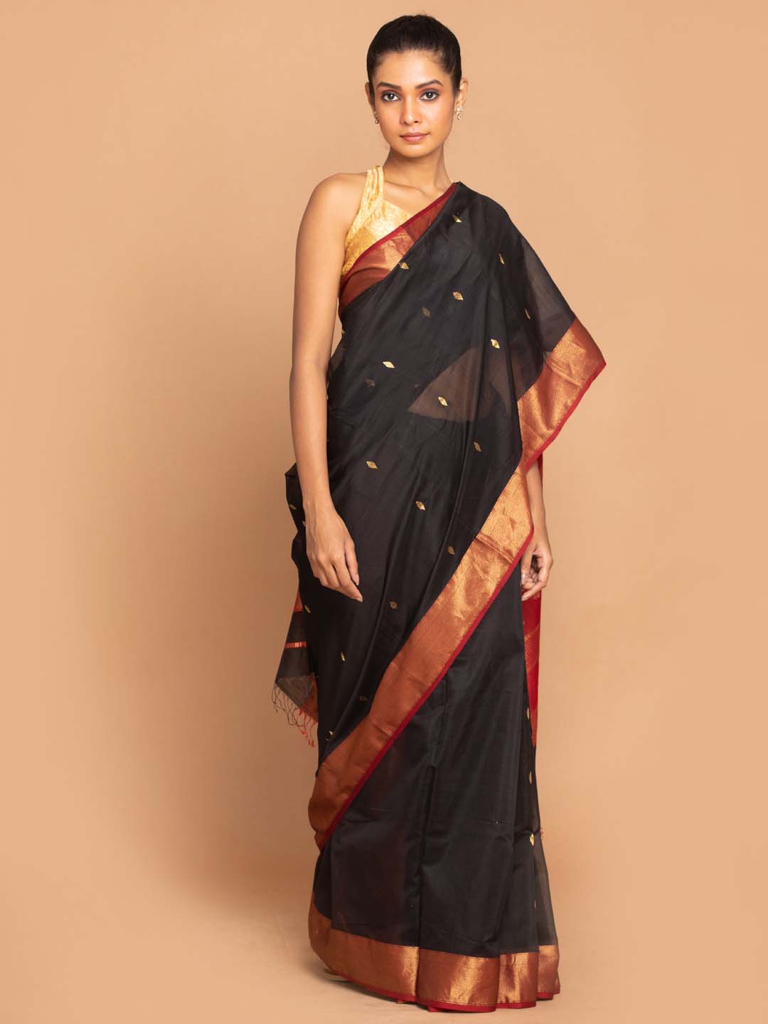 Indethnic Maheshwari Handloom Silk Cotton Saree - View 1