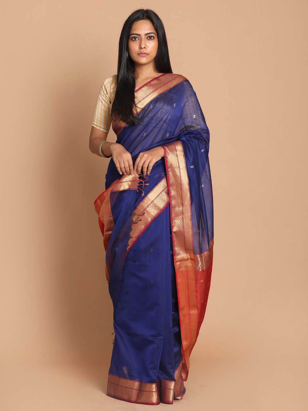 Indethnic Maheshwari Handloom Silk Cotton Saree - View 1