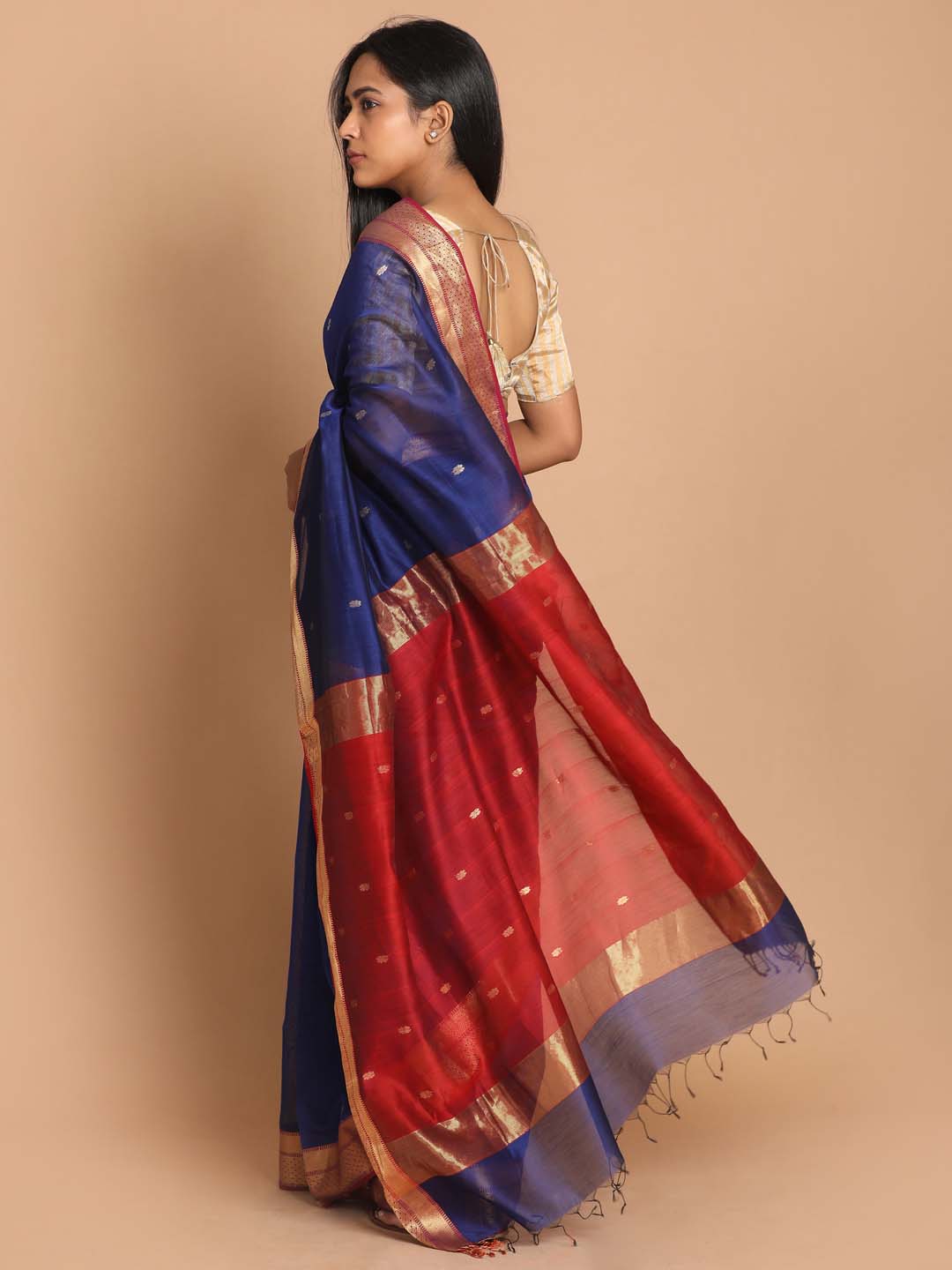 Indethnic Maheshwari Handloom Silk Cotton Saree - View 3