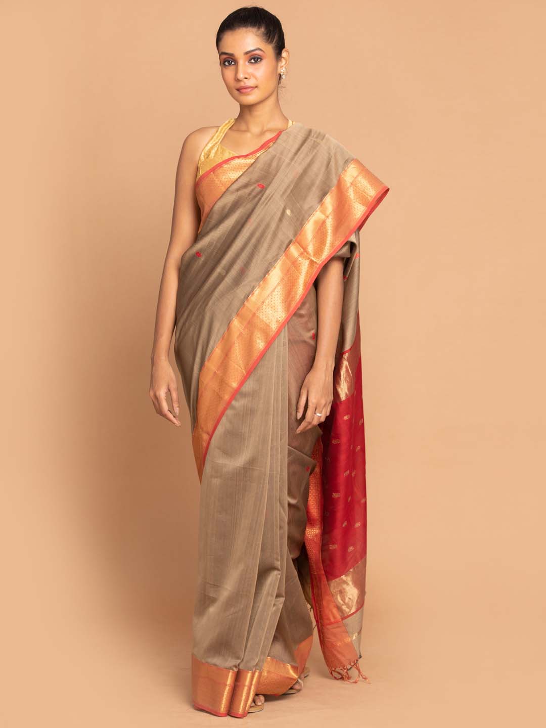 Indethnic Maheshwari Handloom Silk Cotton Saree - View 1