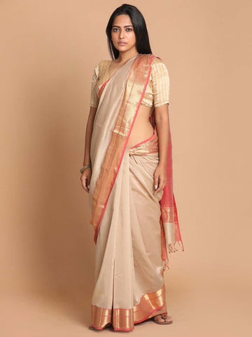 SIMPLE BEIGE (MAHESHWARI SILK COTTON SAREE)