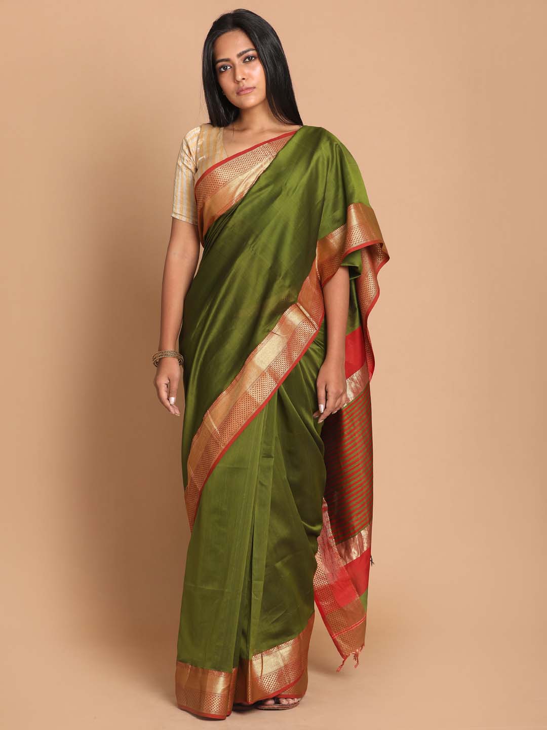 Indethnic Maheshwari Handloom Silk Cotton Saree - View 1