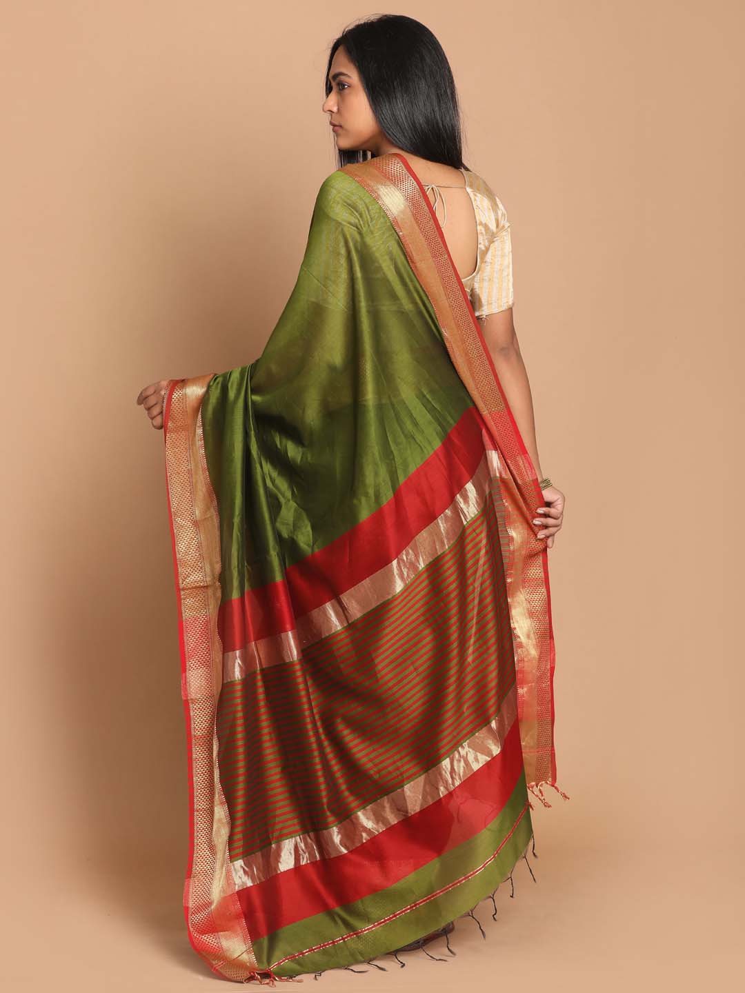 Indethnic Maheshwari Handloom Silk Cotton Saree - View 3