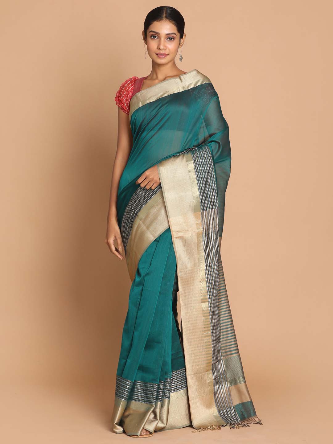 Indethnic Maheshwari Handloom Silk Cotton Saree - View 1