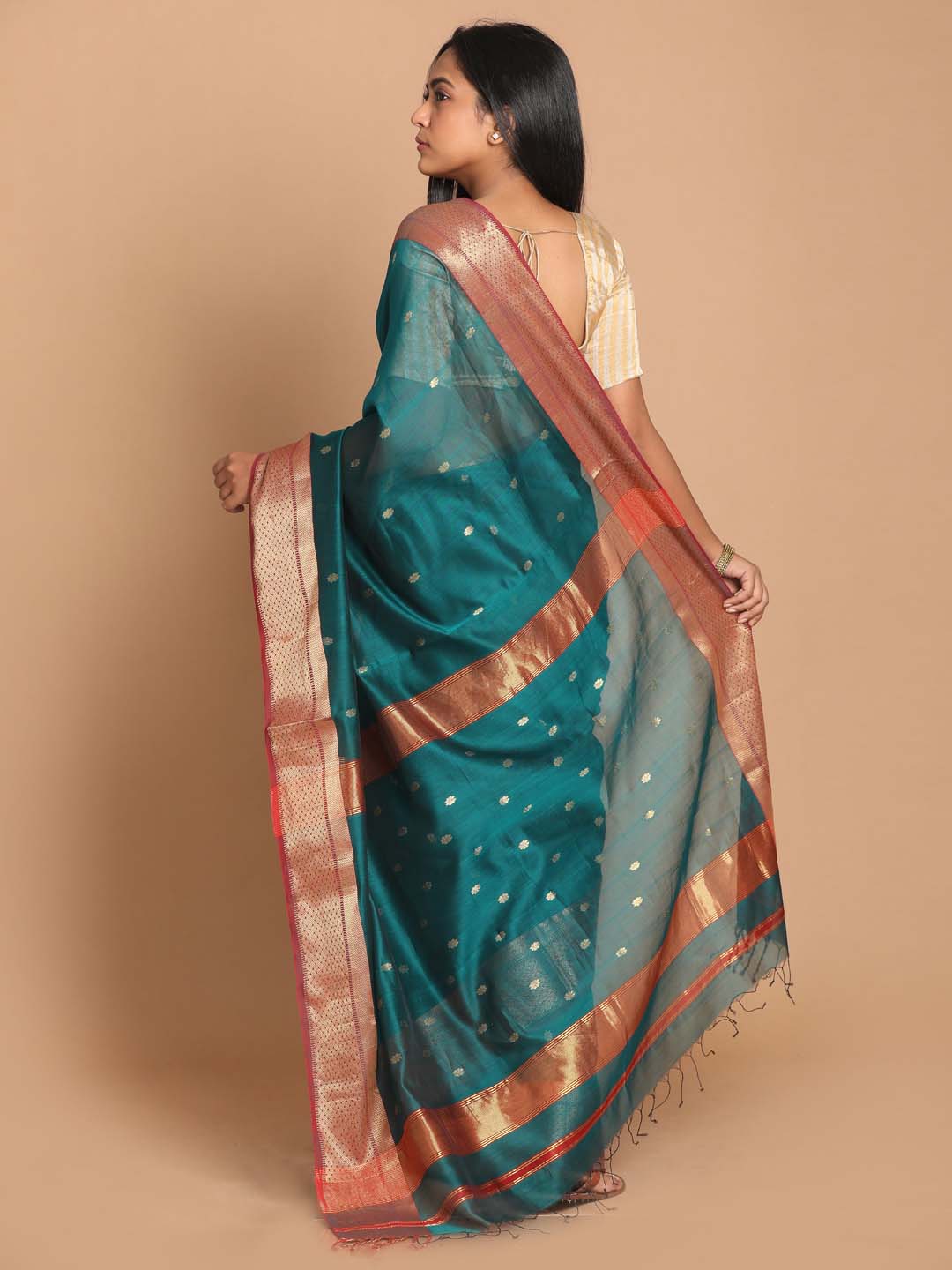 Indethnic Maheshwari Handloom Silk Cotton Saree - View 3