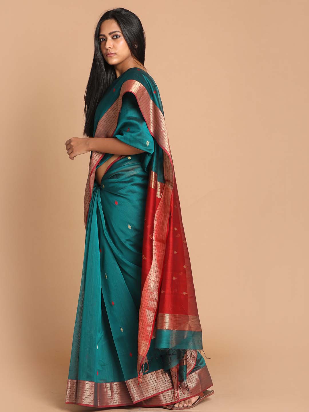 Indethnic Maheshwari Handloom Silk Cotton Saree - View 2