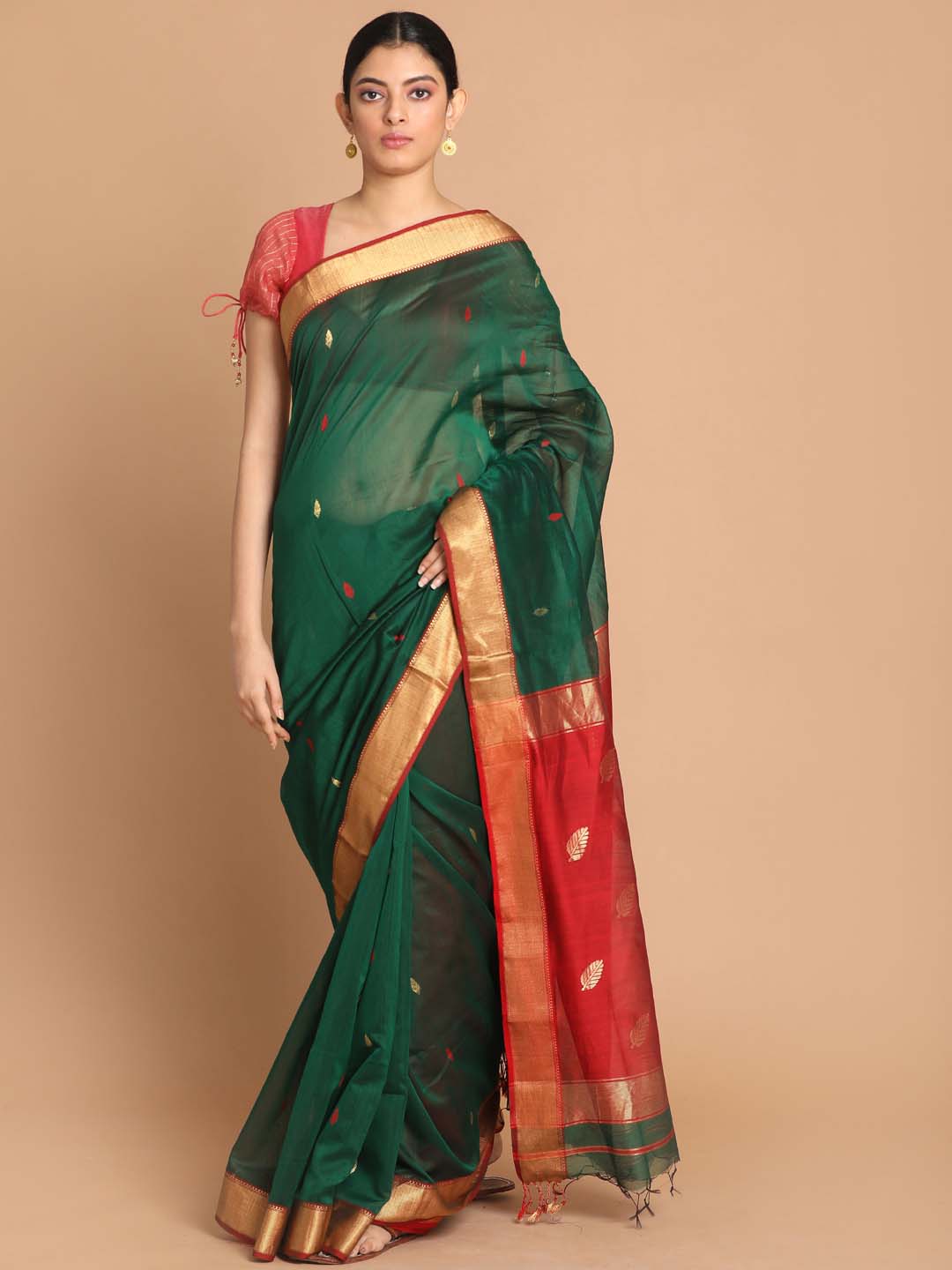 Indethnic Maheshwari Handloom Silk Cotton Saree - View 1