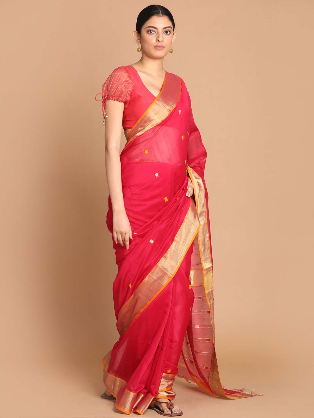 Indethnic Maheshwari Handloom Silk Cotton Saree - View 1