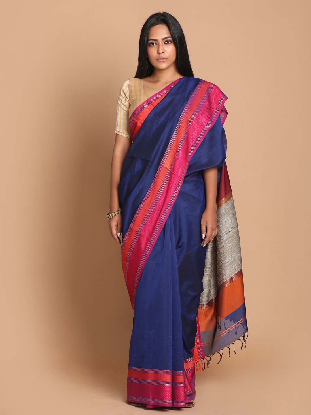 Indethnic Maheshwari Handloom Silk Cotton Saree - View 1