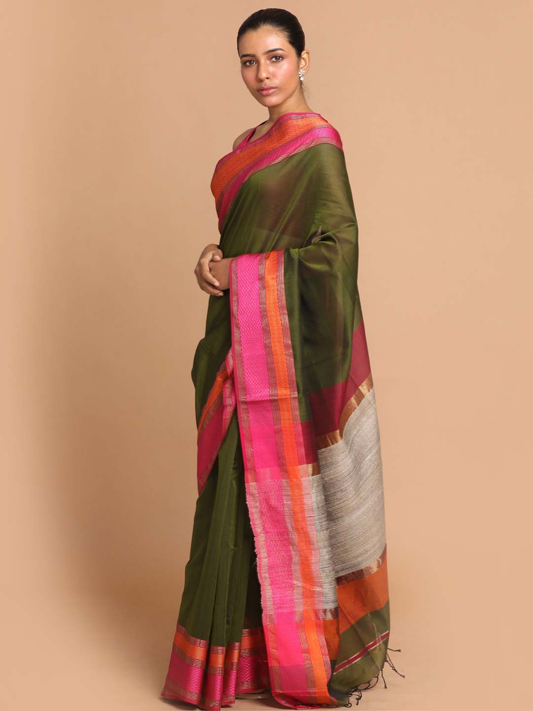 Indethnic Maheshwari Handloom Silk Cotton Saree - View 2