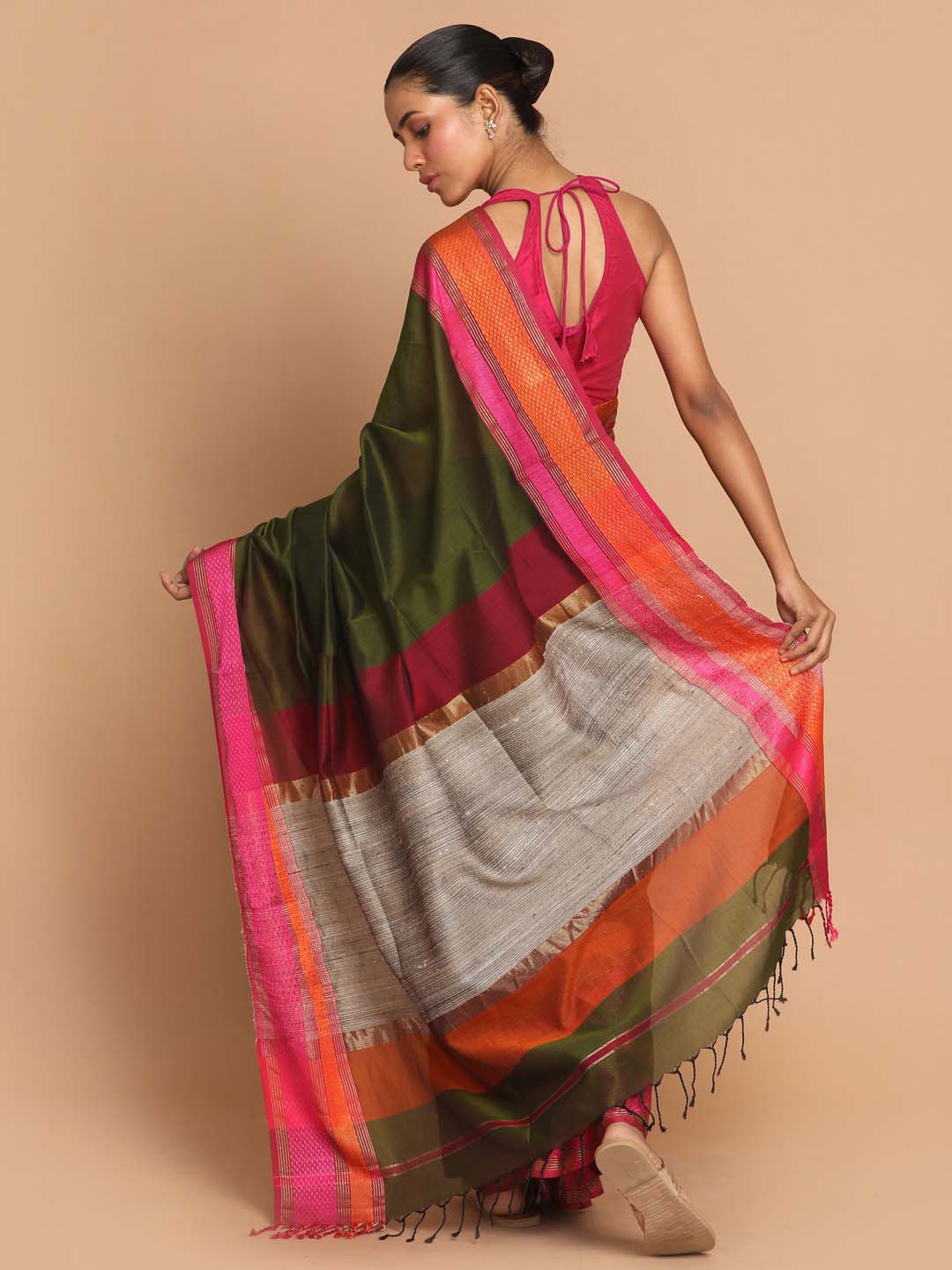 Indethnic Maheshwari Handloom Silk Cotton Saree - View 3