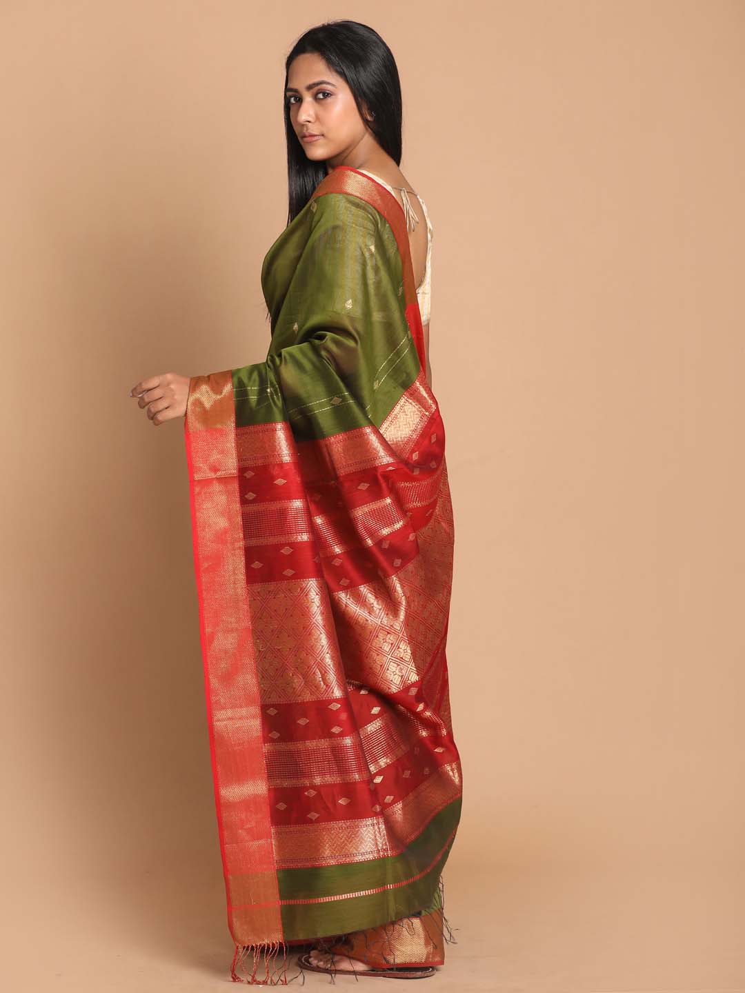 Indethnic Maheshwari Handloom Silk Cotton Saree - View 3