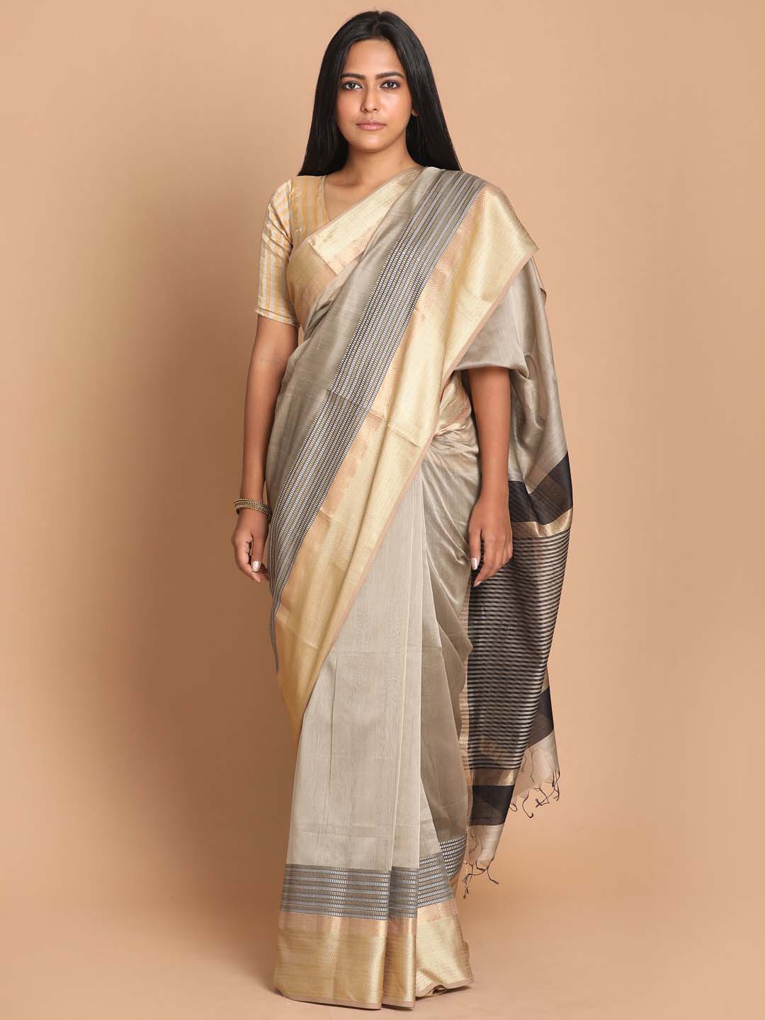 Indethnic Maheshwari Handloom Silk Cotton Saree - View 1