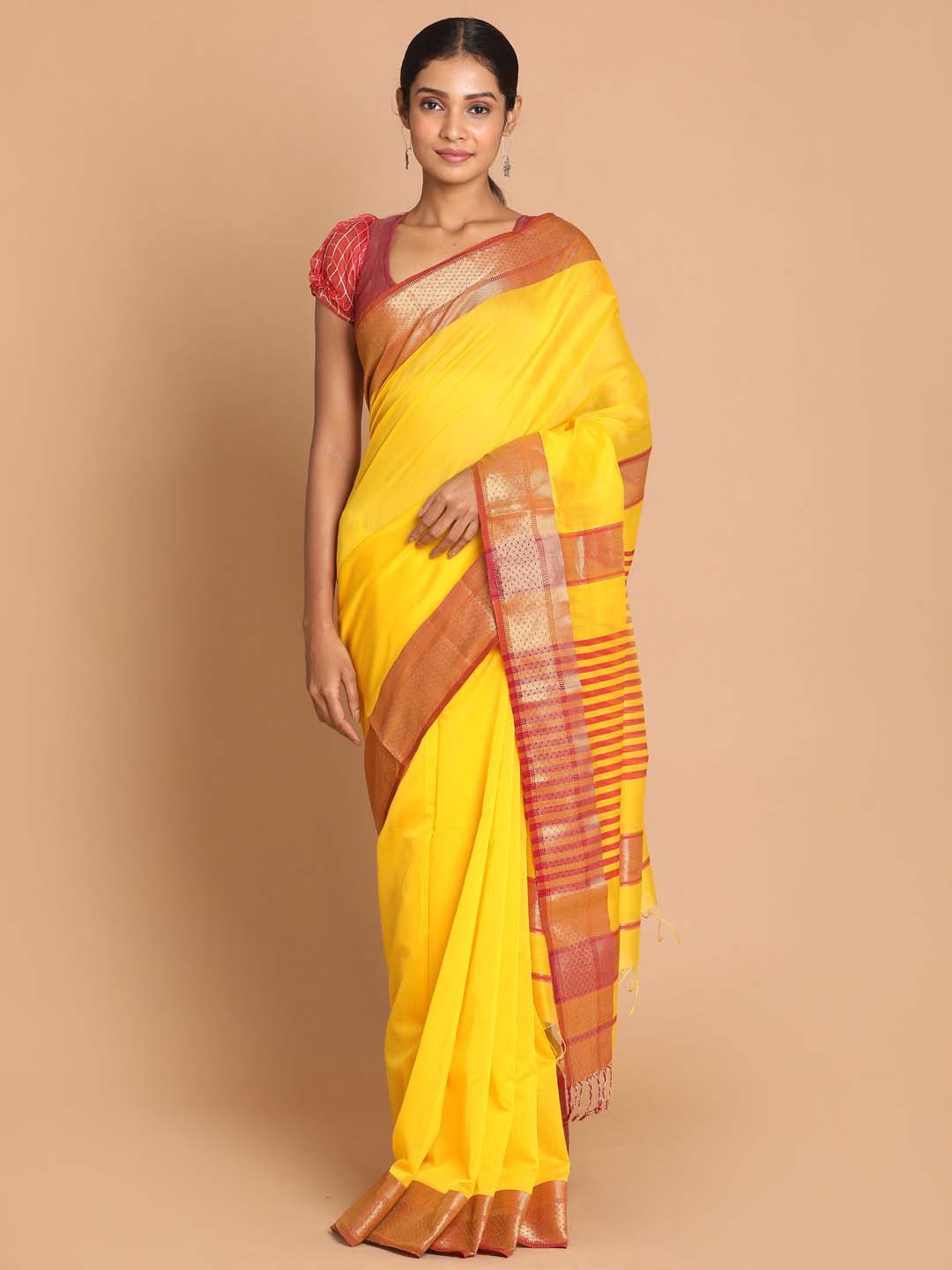 Indethnic Maheshwari Handloom Silk Cotton Saree - View 1