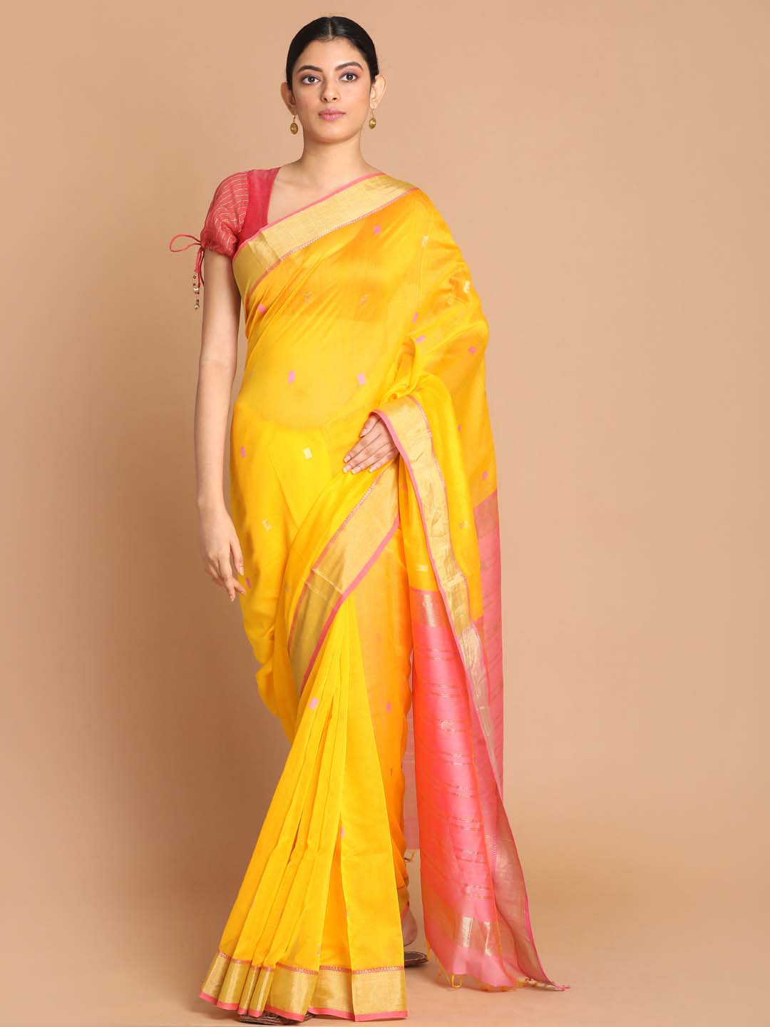 Indethnic Maheshwari Handloom Silk Cotton Saree - View 1