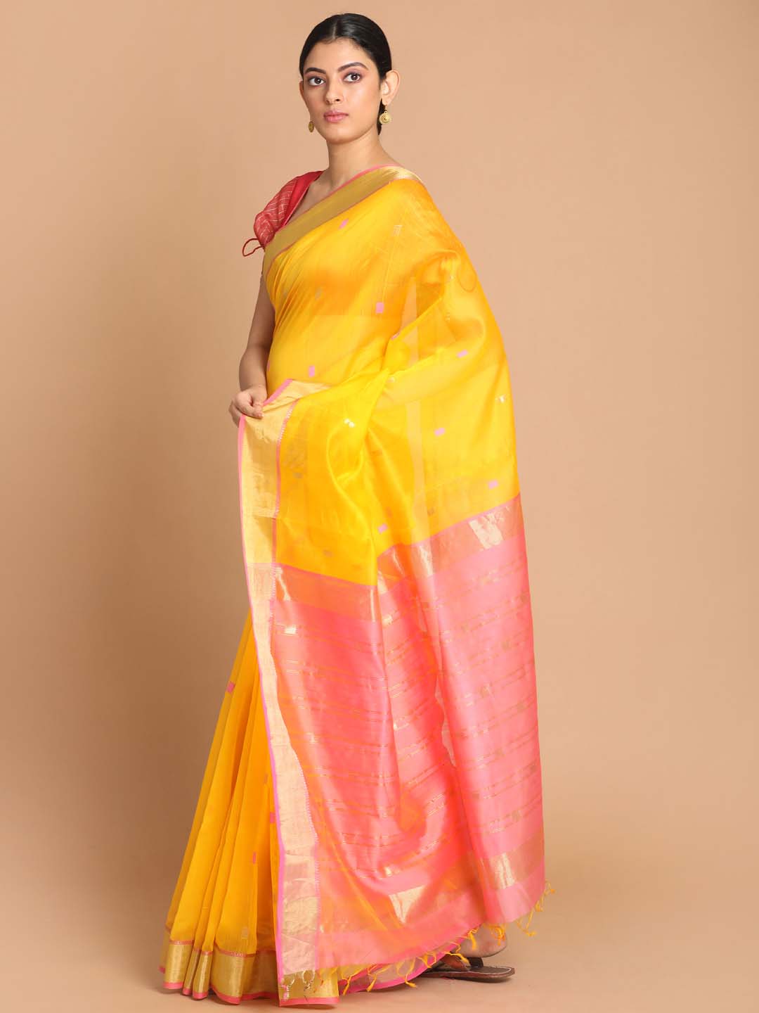 Indethnic Maheshwari Handloom Silk Cotton Saree - View 2