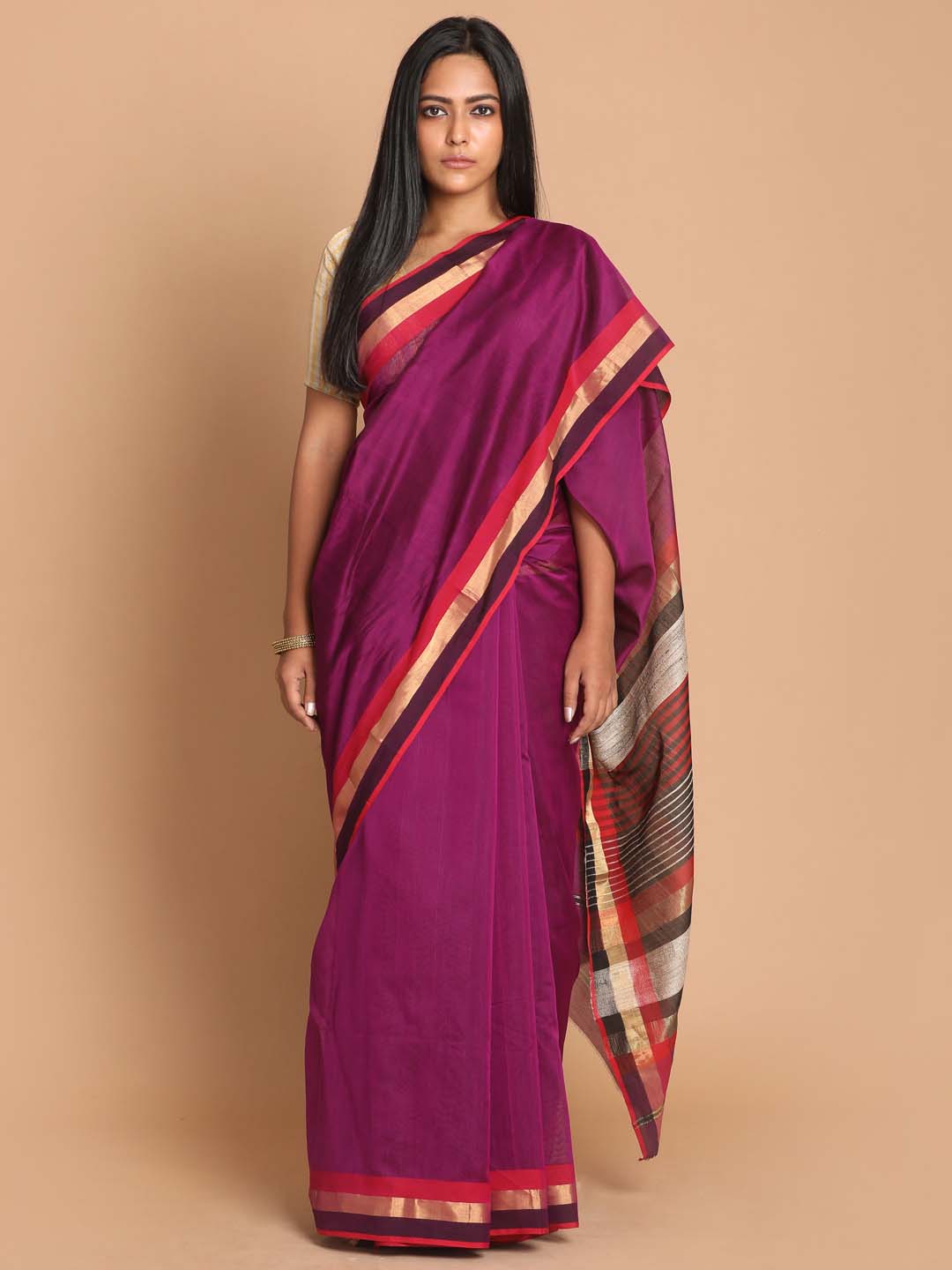 Indethnic Maheshwari Handloom Silk Cotton Saree - View 1