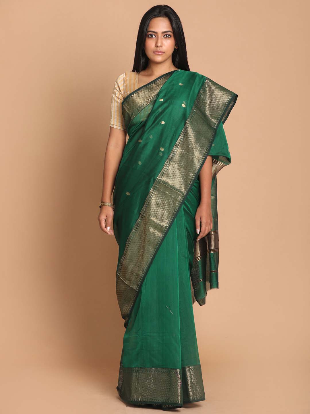 Indethnic Maheshwari Handloom Silk Cotton Saree - View 1