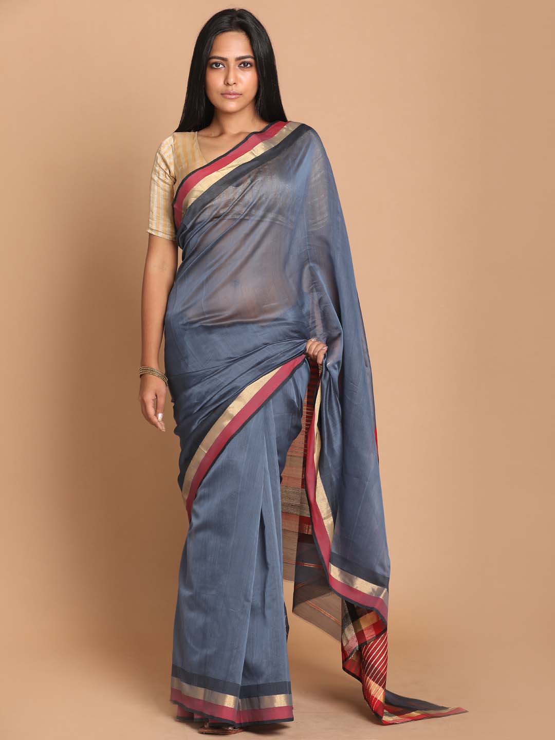 Indethnic Maheshwari Handloom Silk Cotton Saree - View 1