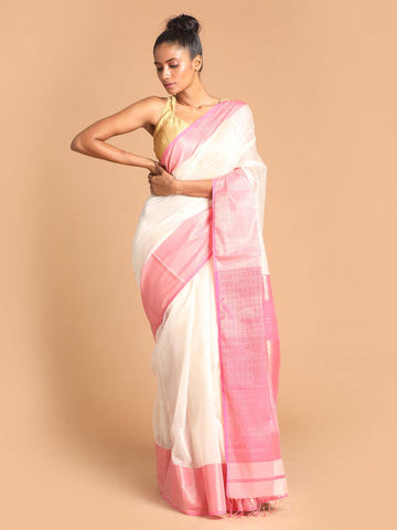 WHITE PINK SUPREMACY (MAHESHWARI SILK COTTON SAREE)