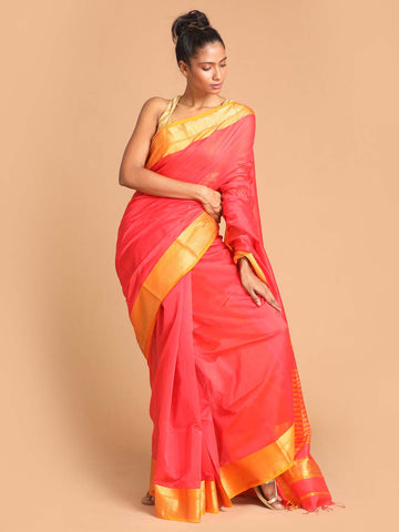 CRIMSON DRAPED IN YELLOW (MAHESHWARI SILK COTTON SAREE)