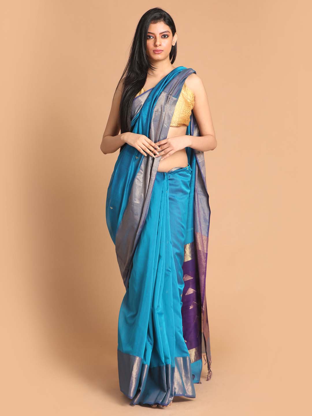 Indethnic Maheshwari Handloom Silk Cotton Saree - View 1