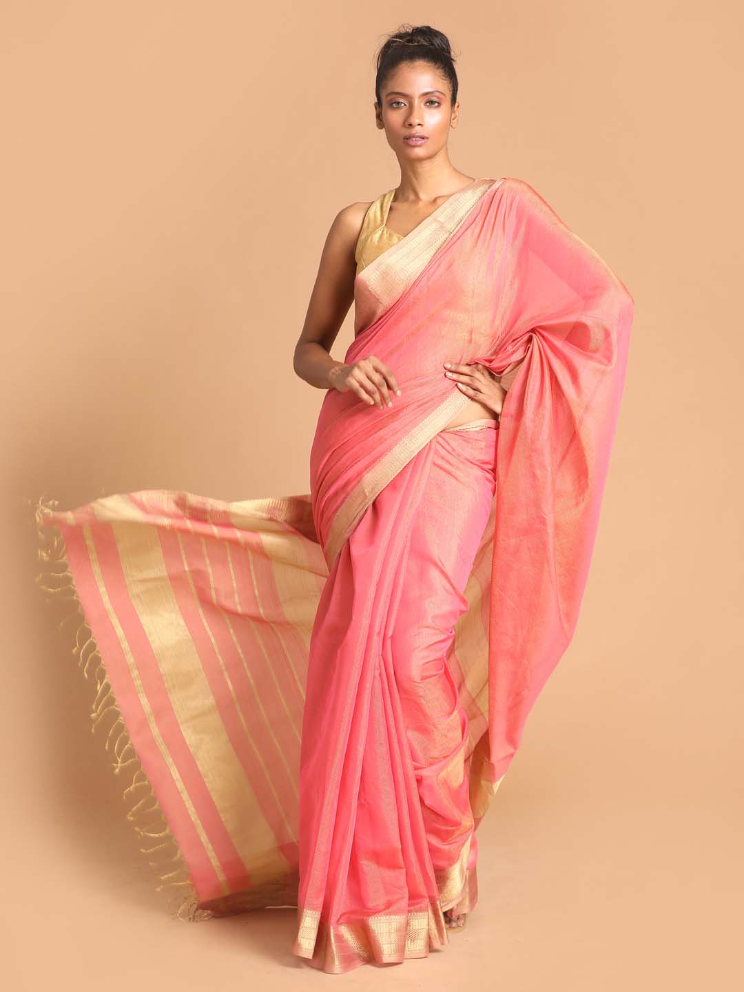 Indethnic Maheshwari Handloom Silk Cotton Saree - View 1