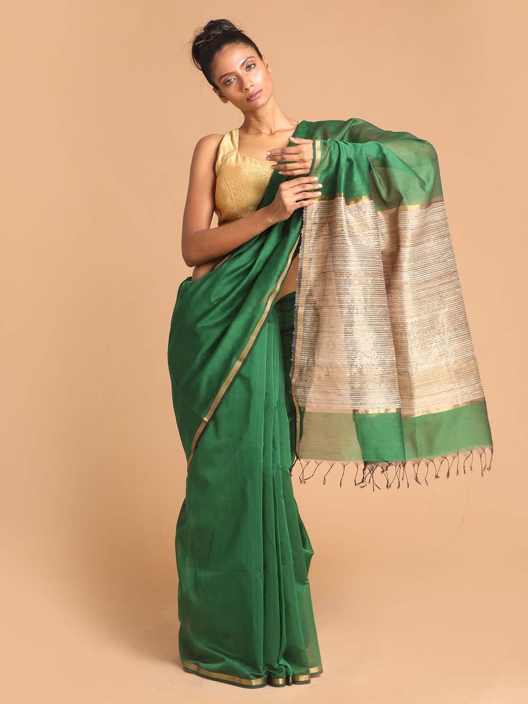 Indethnic Maheshwari Handloom Silk Cotton Saree - View 1