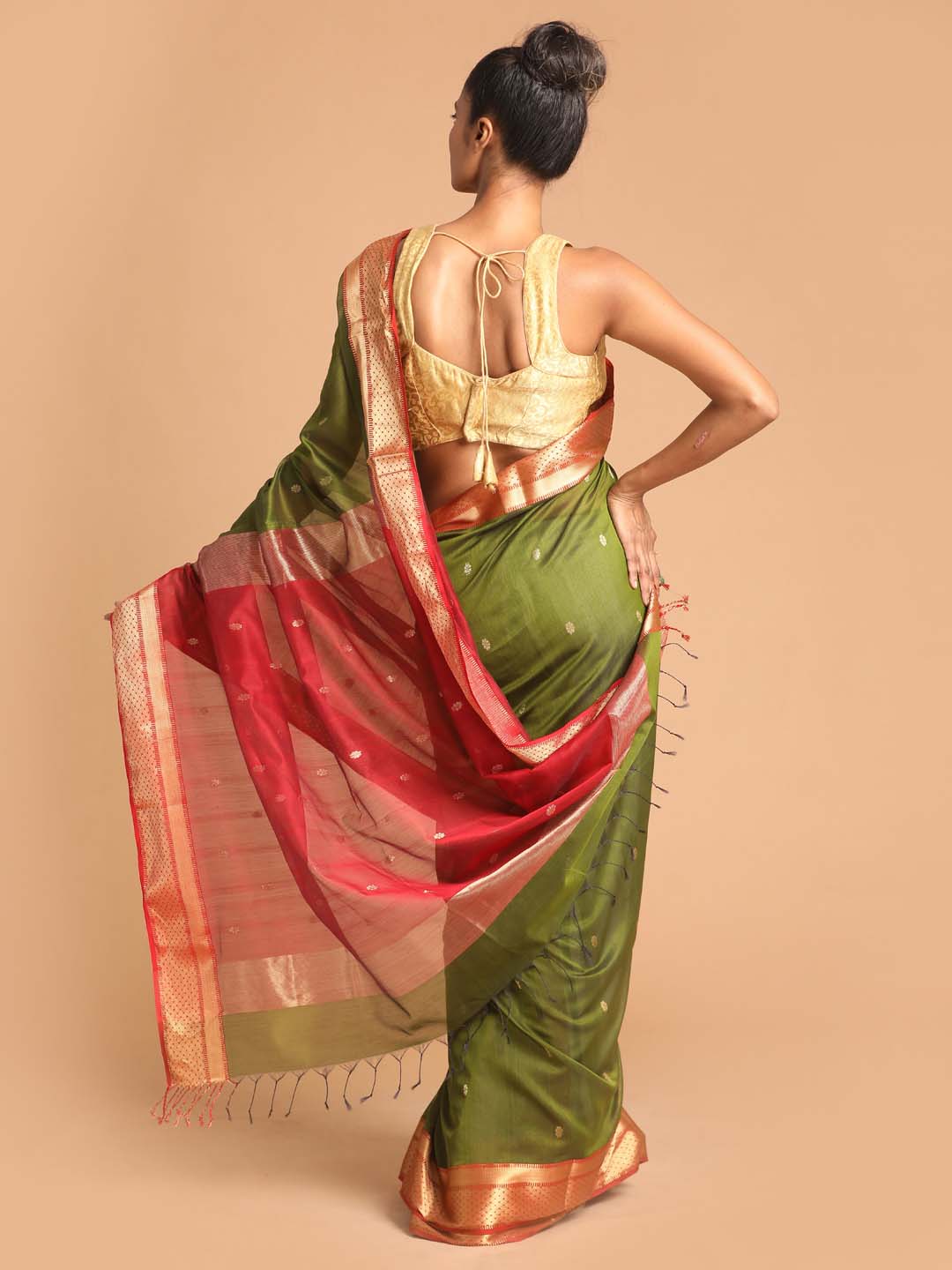 Indethnic Maheshwari Handloom Silk Cotton Saree - View 3