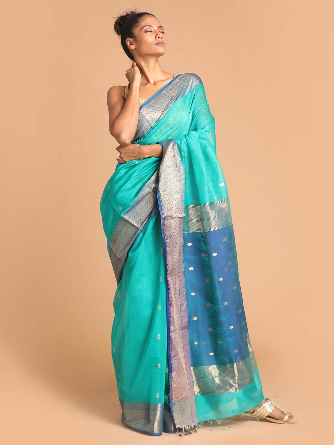 Indethnic Maheshwari Handloom Silk Cotton Saree - View 1