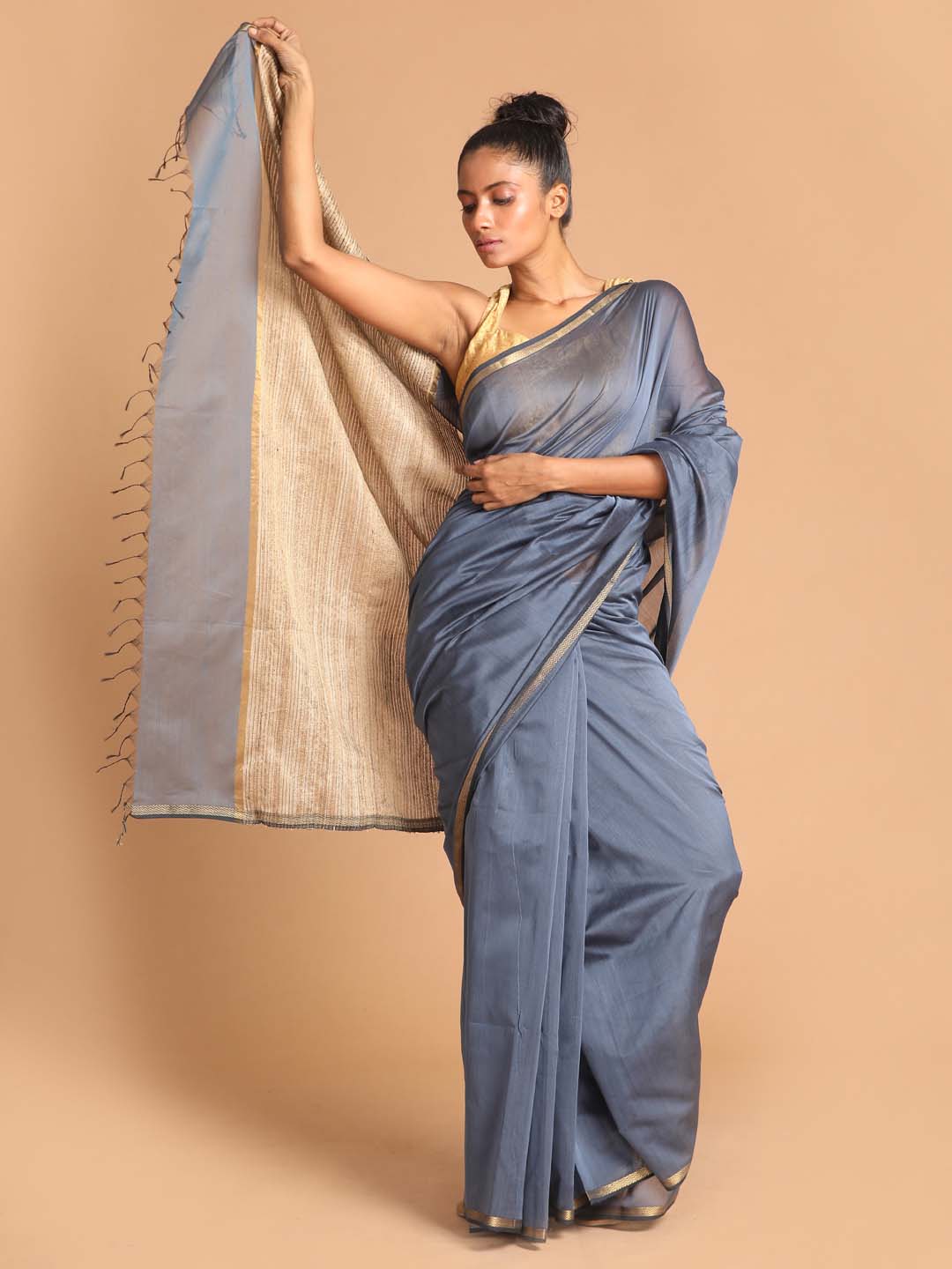 Indethnic Maheshwari Handloom Silk Cotton Saree - View 1